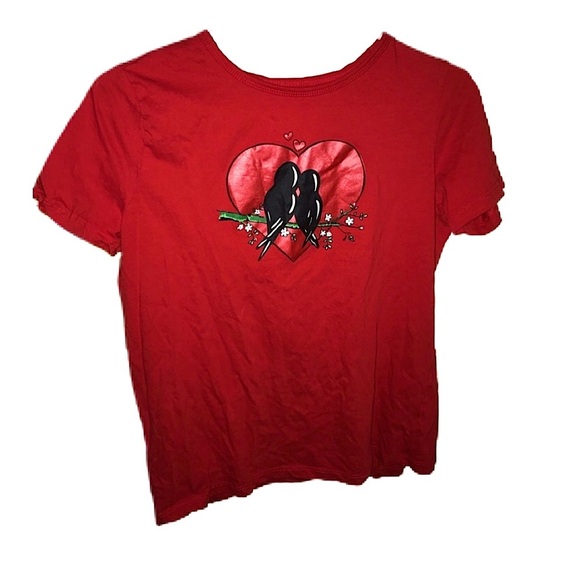 ‼️SALE‼️ LOVE BIRD RED SHINY HEART VALENTINES DAY TEE SHIRT - Picture 1 of 4
